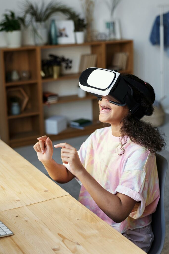 A girl looking excited about her VR experience